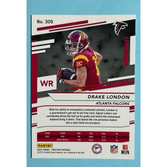 2022 Prestige Falcons Drake London Sunburst Rookie Card #309 - Picture 2 of 2